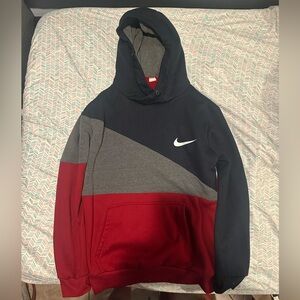 Nike Tri-Color Hoodie in Navy, Gray, and Red